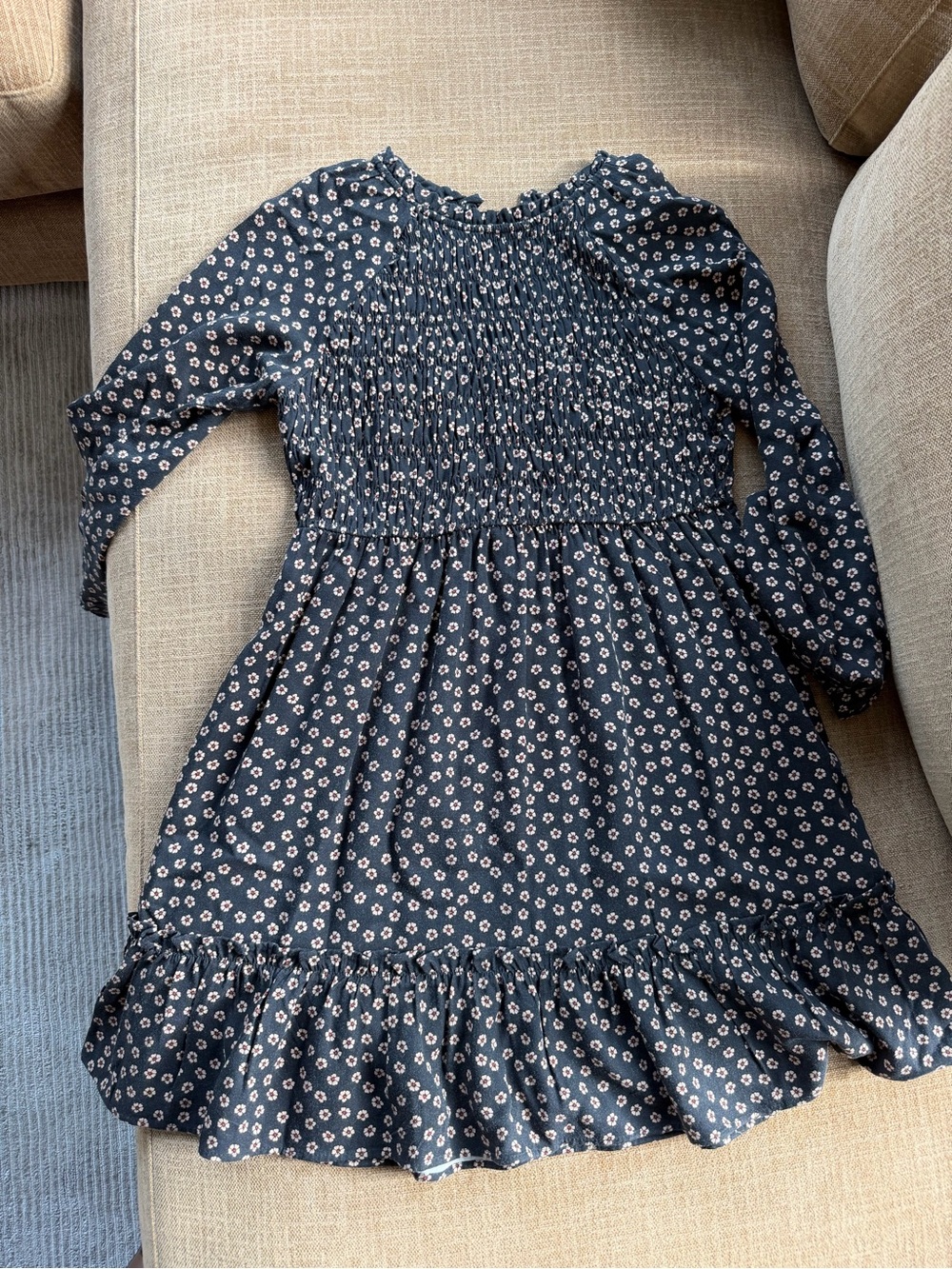 Zara Floral Smocked Ruffle-Hem Dress